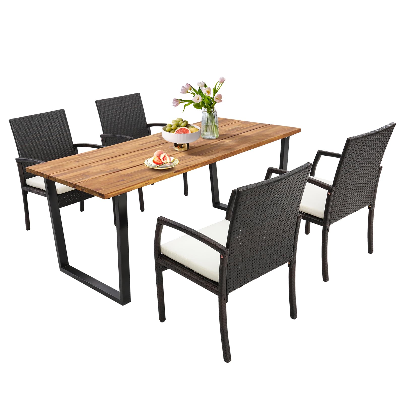 Ensemble repas de patio en rotin Tangkula, table en bois d'acacia avec trou pour parasol